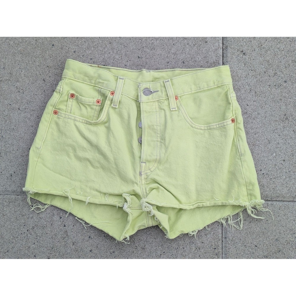 Levis 501 Shorts Womens 28 Yellow Denim High Rise Button Fly Cutoff 2 Inseam